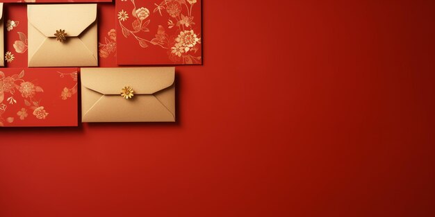 Lustrous Golden Patterns on Red Envelopes A Chinese New Year Flat Lay Tribute