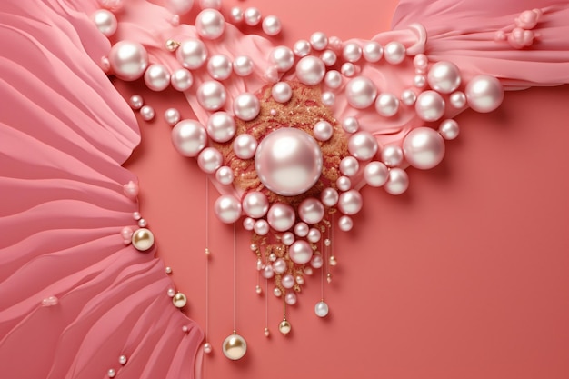 A lustrous pink background with pearl accents