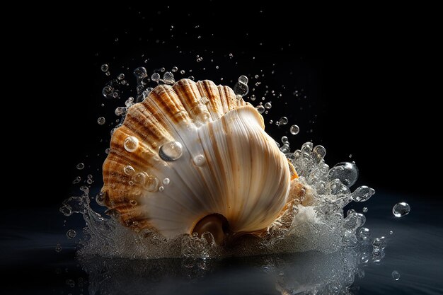 Lustrous Sea Shell in Effervescent Water