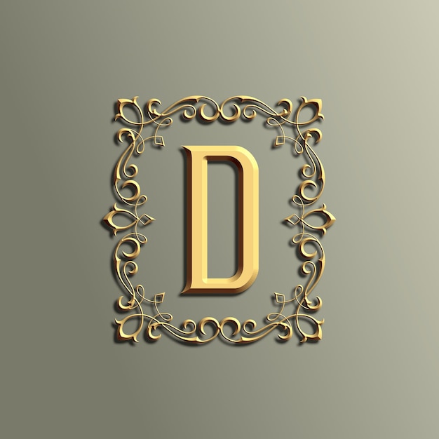 luxe 3d vintage letter D-logo met ornament