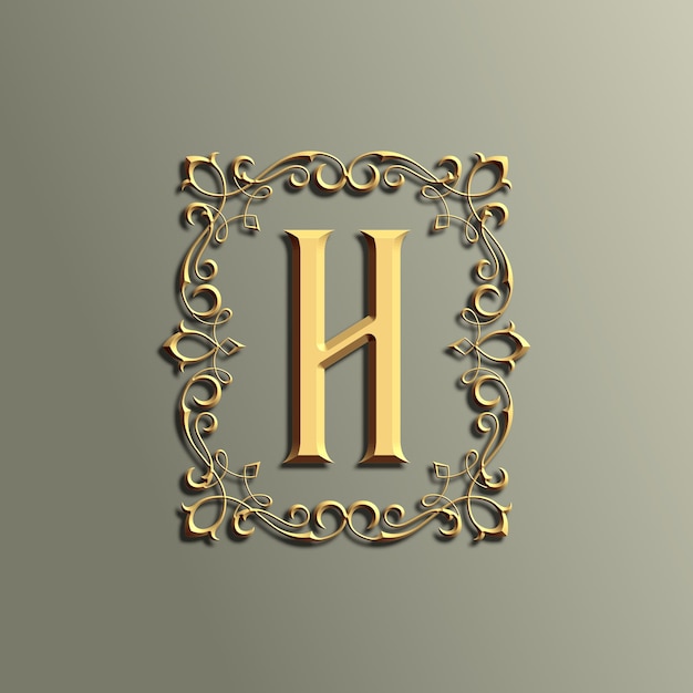 luxe 3d vintage letter H met gouden ornament