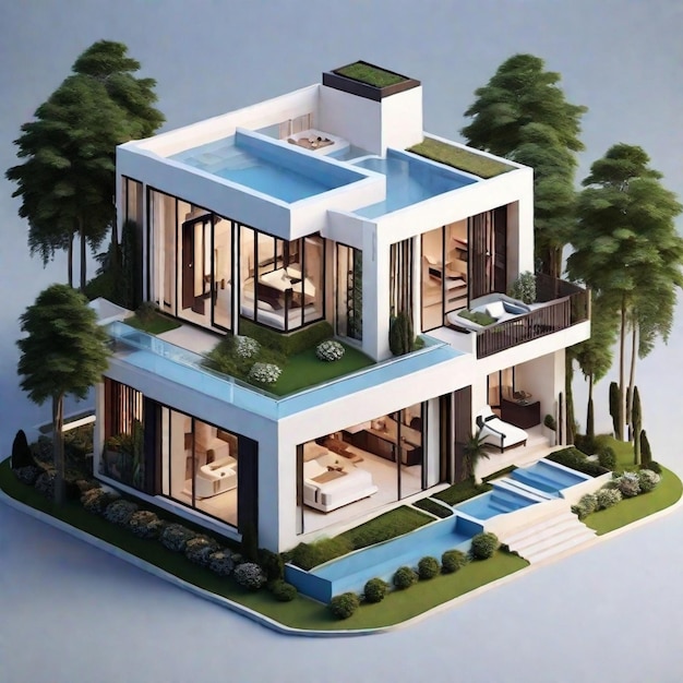 Luxe 3D-weergave van mooi isometrisch huis