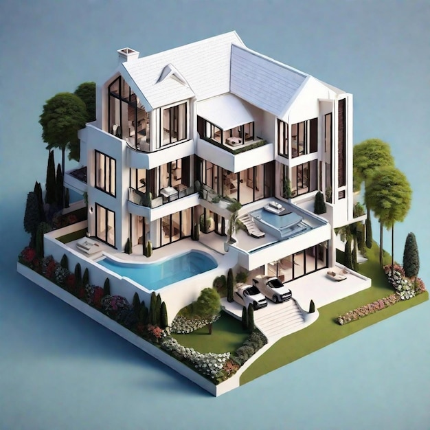 Luxe 3D-weergave van mooi isometrisch huis