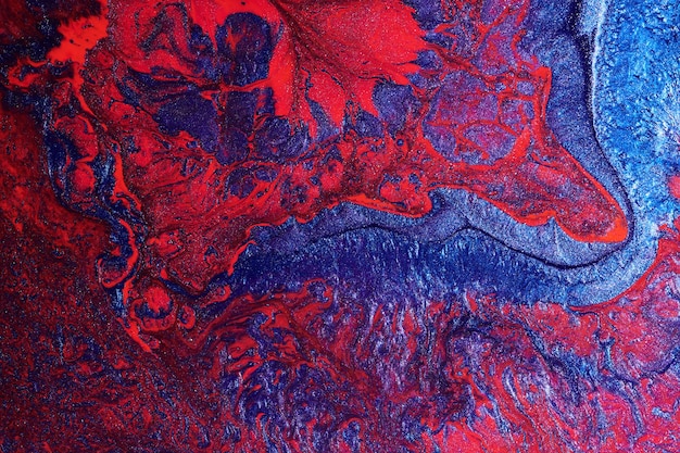 Luxe abstracte achtergrond vloeibare kunst Blauw rood mix alcohol inkt met gouden verf vlekken Aarde wateroppervlak marmeren textuur