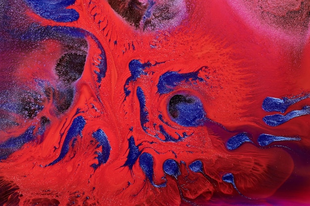 Luxe abstracte achtergrond vloeibare kunst Blauw rood mix alcohol inkt met gouden verf vlekken Aarde wateroppervlak marmeren textuur