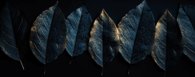 Luxe abstracte artistieke achtergrond gouden en donkerblauwe bladeren gestructureerde achtergrond