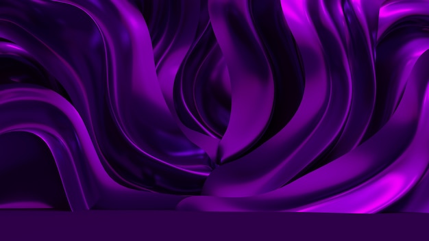 Luxe achtergrond met paarse gordijnstof. 3D-weergave.