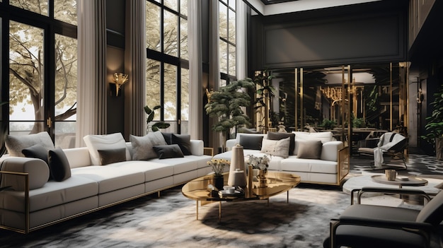 Luxe appartement met combinatie van wit zwart en goud kleuren