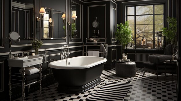 luxe badkamer interieur met mooie zwarte badkuip