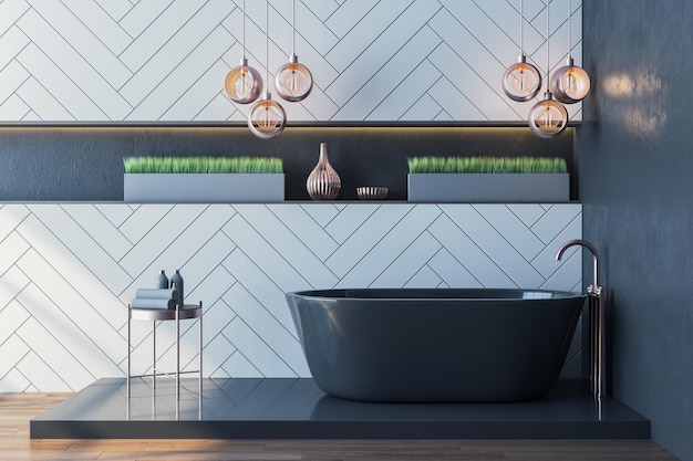 Luxe badkamer interieur met zwart bad
