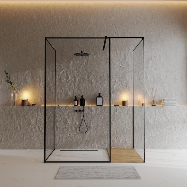 Luxe badkamer met douchecabine 3D-rendering