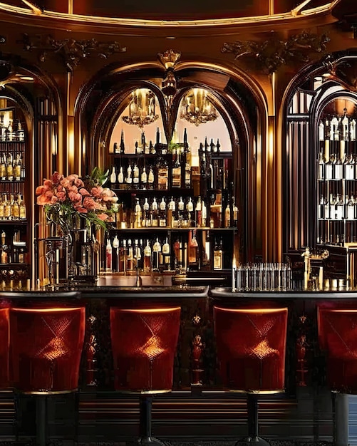 Luxe bar met een verscheidenheid aan fijne likeuren, uitgebreide cocktails en een verfijnde sfeer
