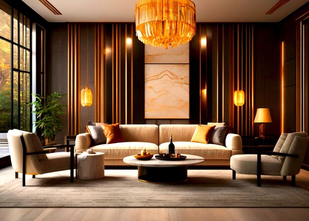 Luxe beste minimale prachtige interieur woonkamer kunst ontwerp muur achtergrond afbeelding