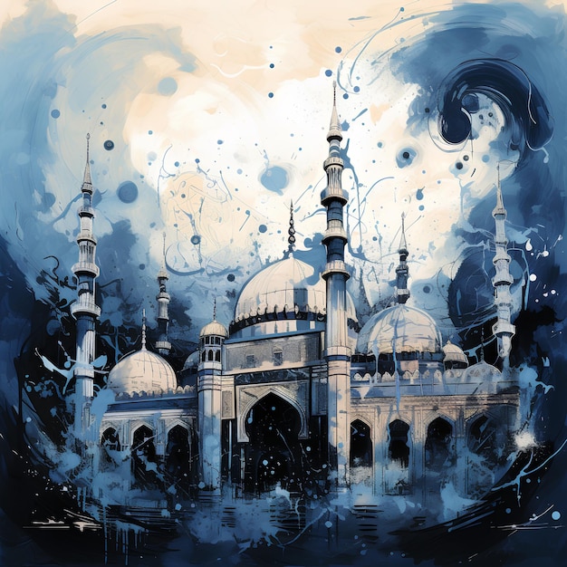 Luxe blauw ontwerp van islamitische moskee