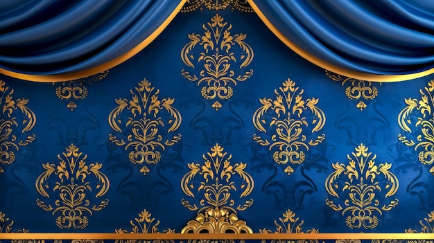 Luxe blauwe en gouden theater gordijn achtergrond
