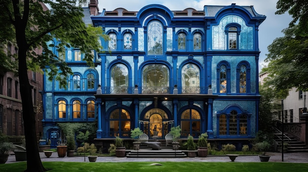 Luxe blauwe herenhuis gebouw