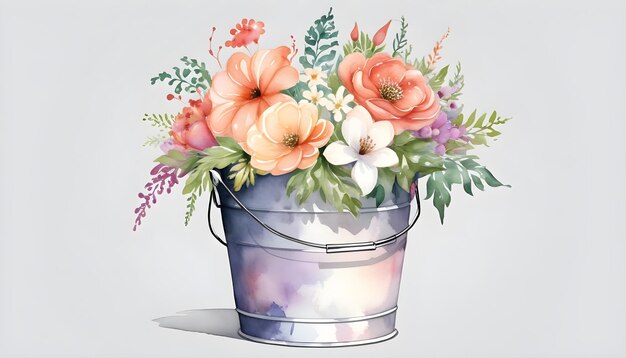 Luxe bloemen emmer bloemen met de hand getekende illustratie op witte achtergrond