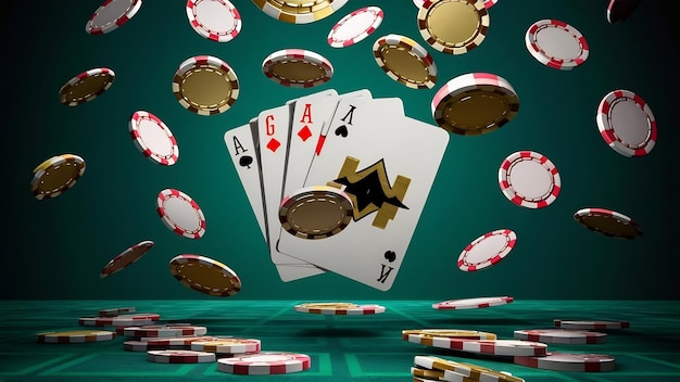 Luxe casino gouden chips en kaarten poker chips vallen premium foto