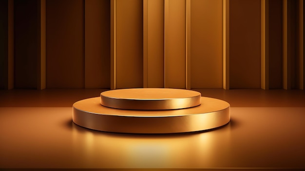Luxe cilindrisch gouden metalen podium op abstracte gestreepte gouden achtergrond met cirkel Perfect pl