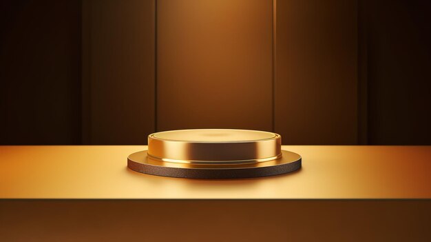 Luxe cilindrisch gouden metalen podium op abstracte gestreepte gouden achtergrond met cirkel Perfect pl