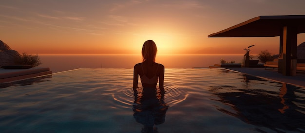 Foto luxe cruise reis elegante vrouw drinken glas champagne genieten van het kijken naar de zonsondergang