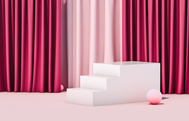 Luxe display met lege witte kubusvormige trap. Luxe scène. 3D render roze.