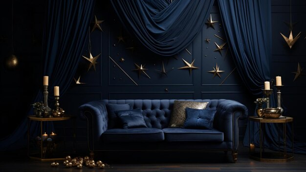 luxe donkerblauwe met gouden studio