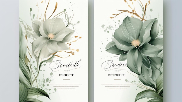 Luxe elegante bruiloft uitnodigingskaart met prachtige natuur aquarel bloem AI gegenereerde afbeelding