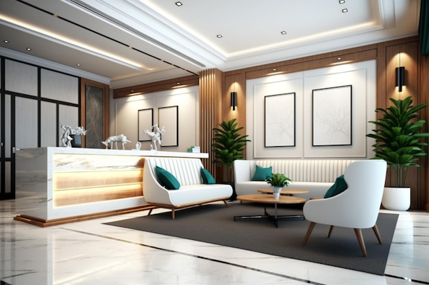 Luxe en hedendaagse interieurontwerp van de lobby met houten materiaal Generatieve ai illustratie