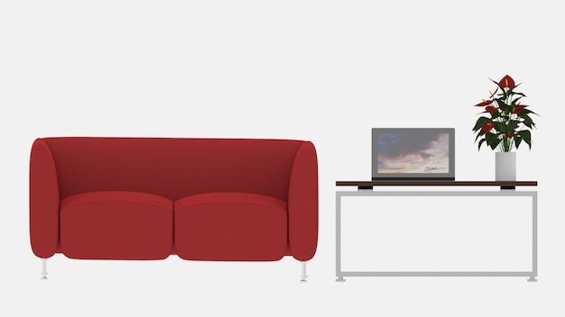 Luxe en moderne rode sofa voor ontvangst 3D-rendering