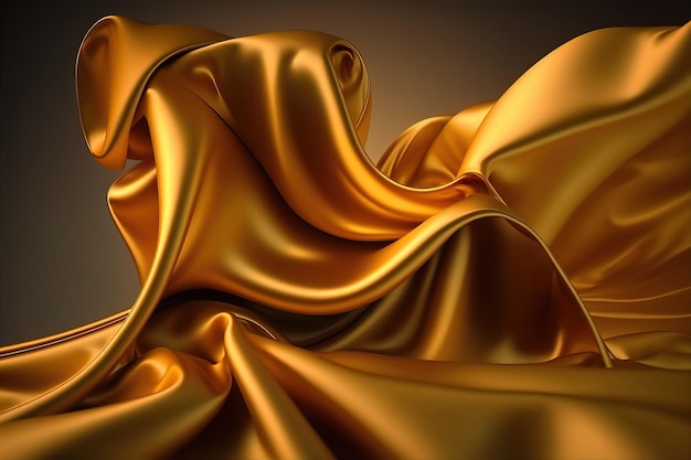 Luxe gele gouden illustratie als achtergrond met golvende gedrapeerde plooien van stoffen vlotte zijdetextuur met