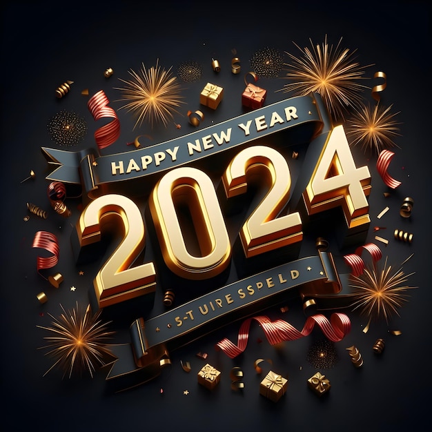 luxe gelukkig nieuwjaar 2024 3d tekst effect