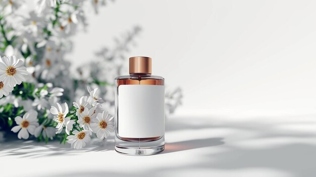 luxe glazen fles parfum en bloemen