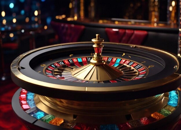 Foto luxe gok roulette tafel omringd door kleurrijke en sprankelende diamant stenen luxe casino