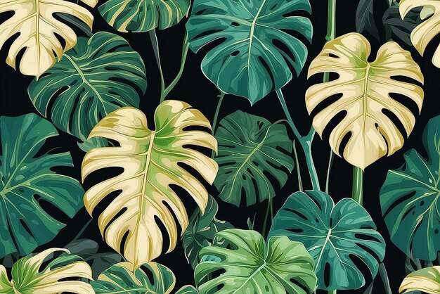 Luxe goud en natuur groene achtergrond vector Bloempatroon Gouden splitleaf Philodendron plant met monstera plant lijn kunst Vector illustratie