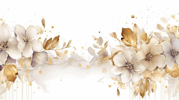 Luxe gouden behang Banner met bloemen aquarel Generatieve AI