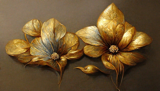 Luxe gouden bloem decoratieve achtergrond Mooie edelmetaal bloemsierkunst 3D illustratie