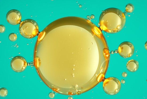 luxe gouden cosmetische essentie vloeibare bubbels moleculen antioxidant van vloeibare bubbel