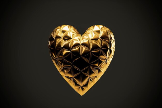 Foto luxe gouden glanzende oogopslag metalen hart met bloemen en geometrische versiering op zwarte achtergrond