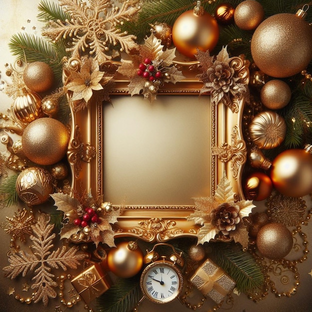 Luxe gouden kerstframe met decoratie