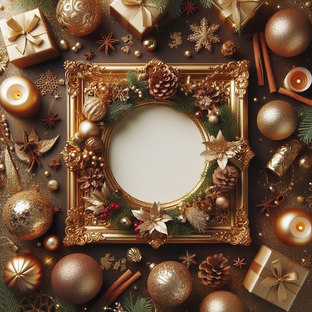 Luxe gouden kerstframe met decoratie