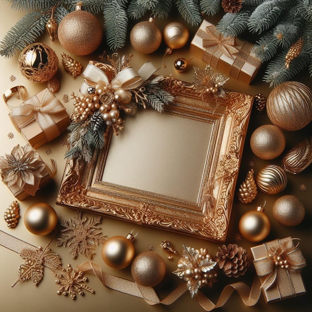 Luxe gouden kerstframe met decoratie