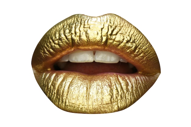 Luxe gouden lippen make-up gouden lippen met gouden lippenstift gouden verf op lippen van sexy meisjes sensuele wom