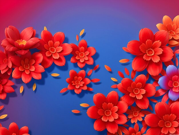 luxe gradiënt 3D animatie stijl abstracte rode en blauwe flora