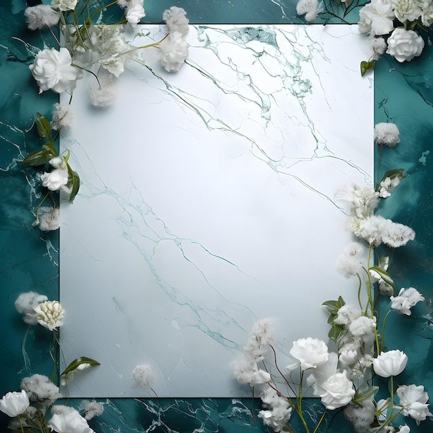 luxe groen witte marmeren achtergrond met gouden frame en witte bloemen