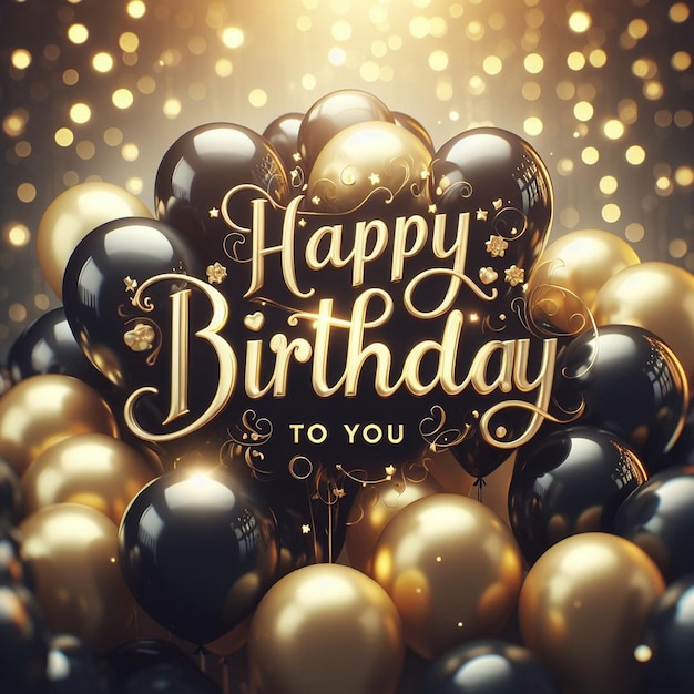 Luxe Happy Birthday Greeting Card Verjaardagskaart met zwarte en gouden ballonnen