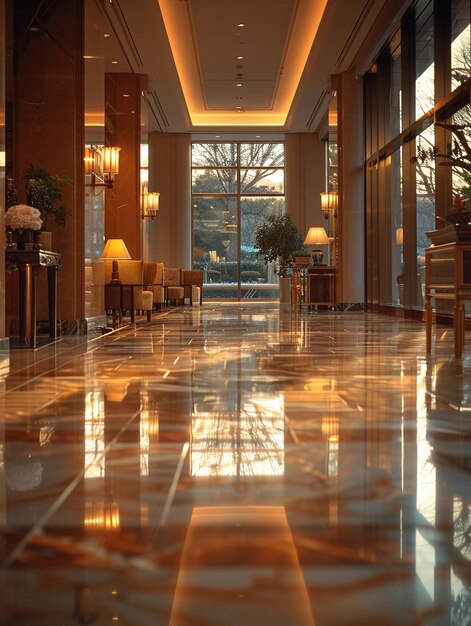 Luxe hotel lobby met elite zakelijke conferenties