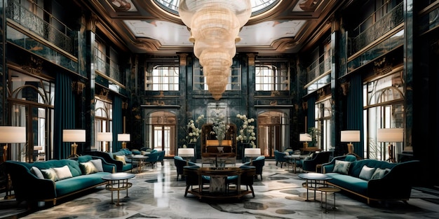 Luxe hotel lobby met exclusieve meubels en een luxe sfeer