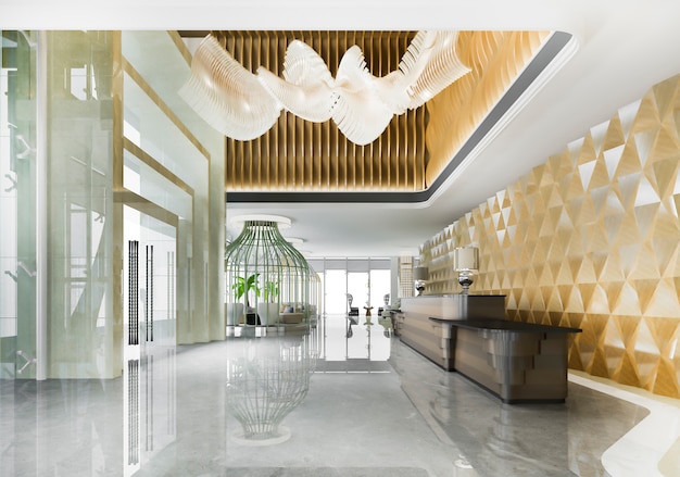 Foto luxe hotelreceptie en klassiek kantoor met moderne balie