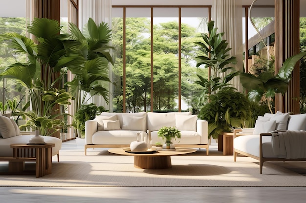 Luxe huis ingericht met kamerplanten Minimaal elegant interieur
